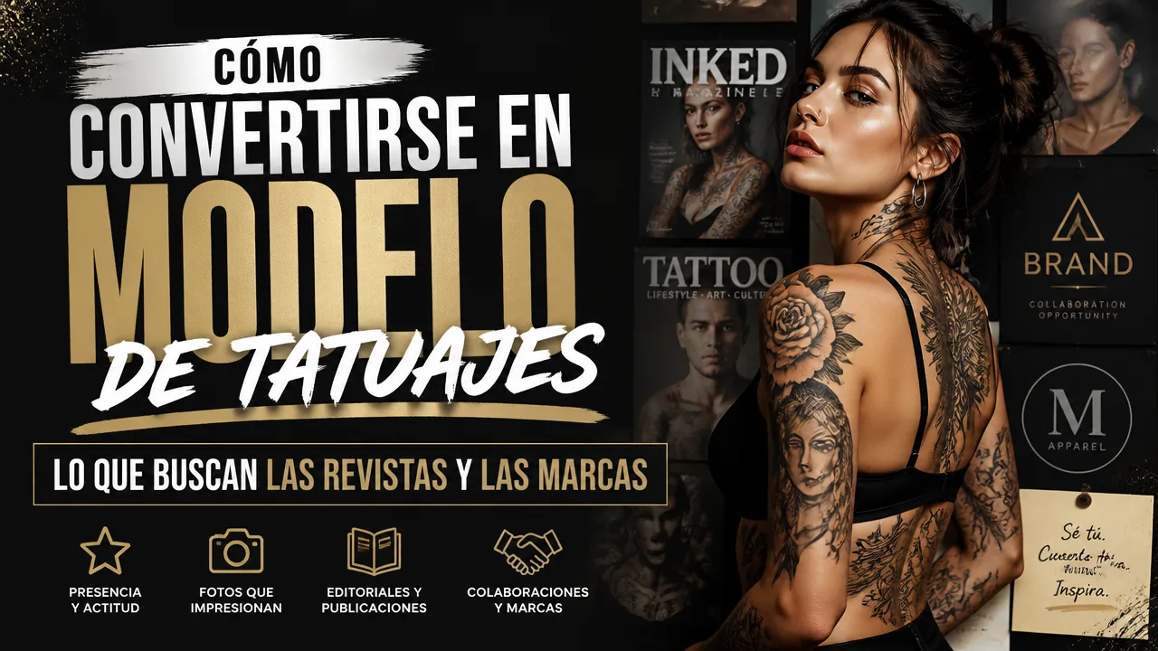 Modelo tatuada en sesión de fotos